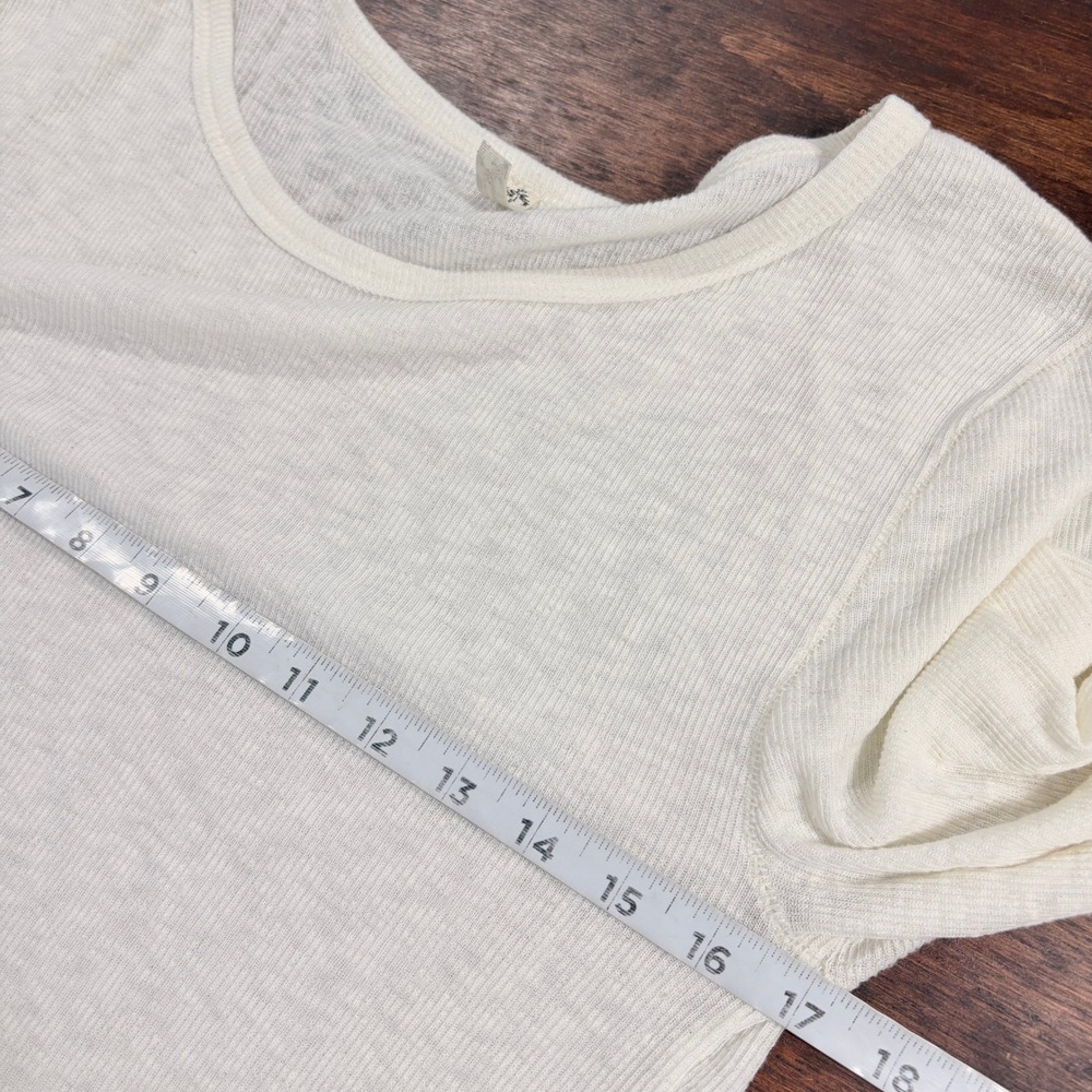 Intimately Free Sheer Ivory Thermal Top Large Ruched Sleeve Lightweight Layering - Picture 7 of 9